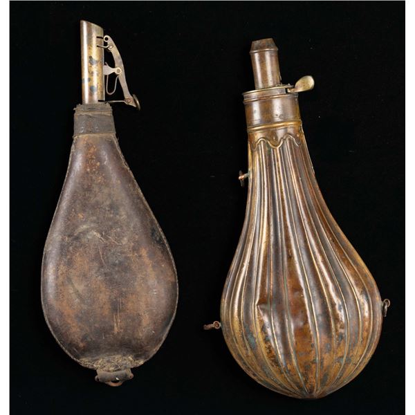 ANTIQUE POWDER & SHOT FLASKS.