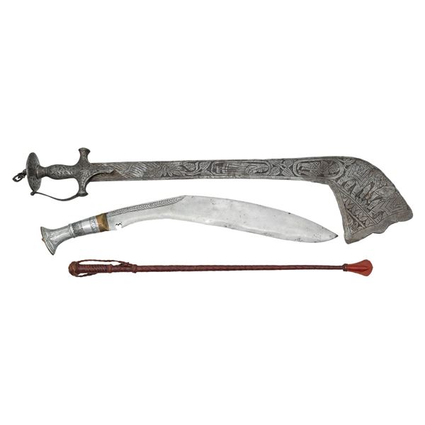 TOURIST STYLE KUKRI, RIDING GROP & KORA SWORD.