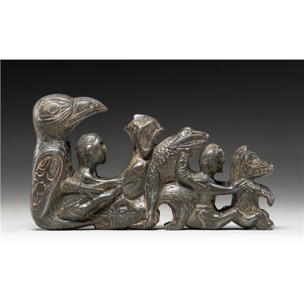 NATIVE AMERICAN NORTHWEST CARVED STONE TOTEM.