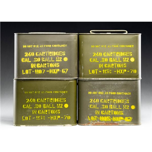4 SEALED CANS (240 RDS. EACH) OF US M2 BALL AMMO.