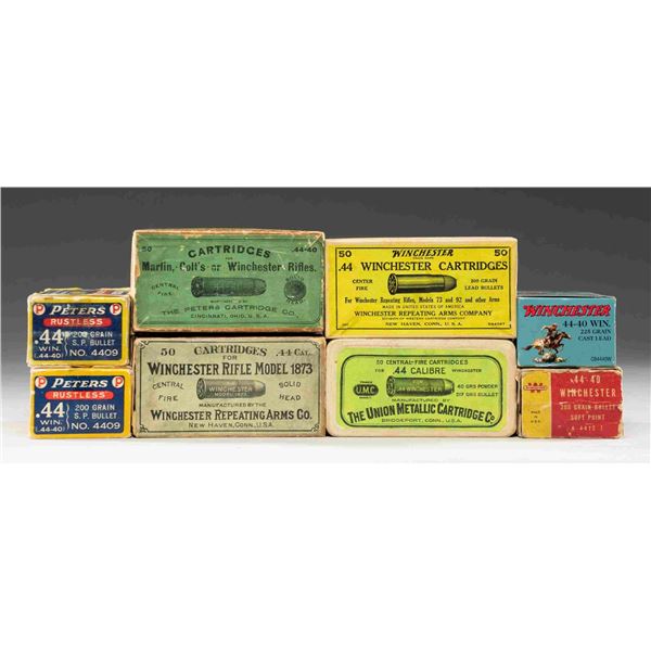 8 VINTAGE BOXES OF 44 WINCHESTER (44-40) AMMO.