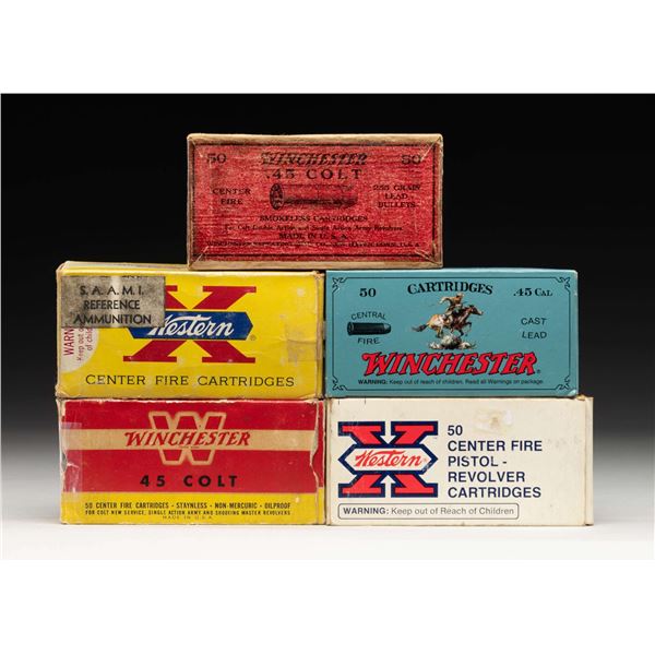 5 BOXES OF 45 COLT AMMO.