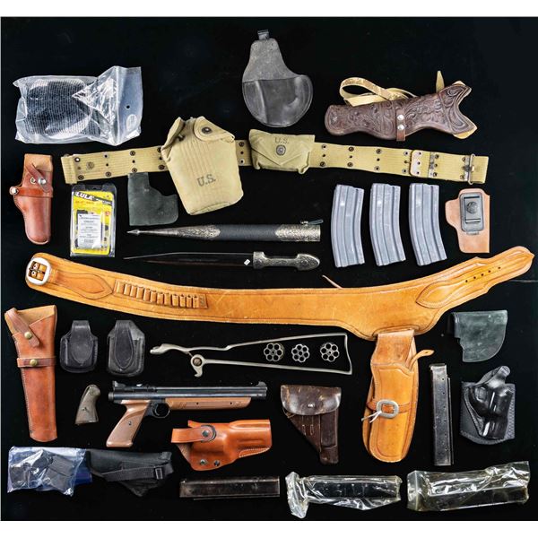 MISC GROUPING OF HOLSTERS, COLT PARTS, ETC.