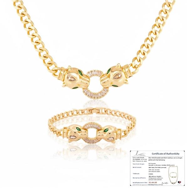 18kt Gold-Overlay Oro Laminado Double Panther-Head