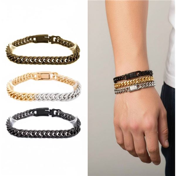 Set 2 Bracelets - Gold & Silver Cuban Link w/Locki