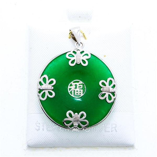 Genuine Jadeite Round Pendant w. Sterling Silver A
