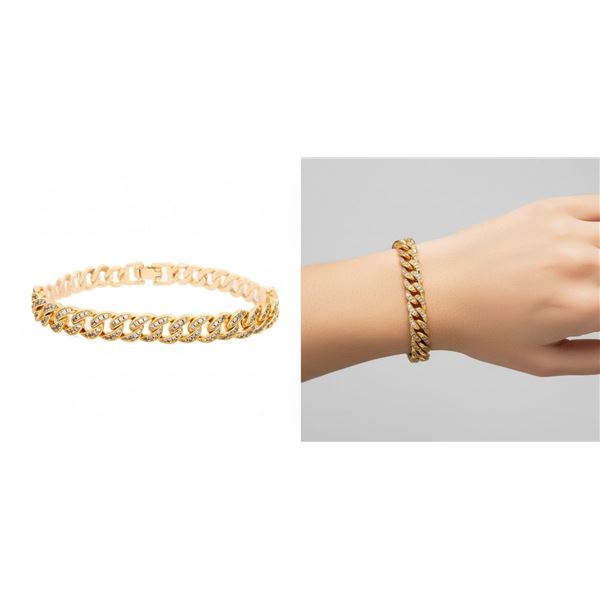 18kt oro Laminado Cuban Link Bracelet w/ Micro Pav