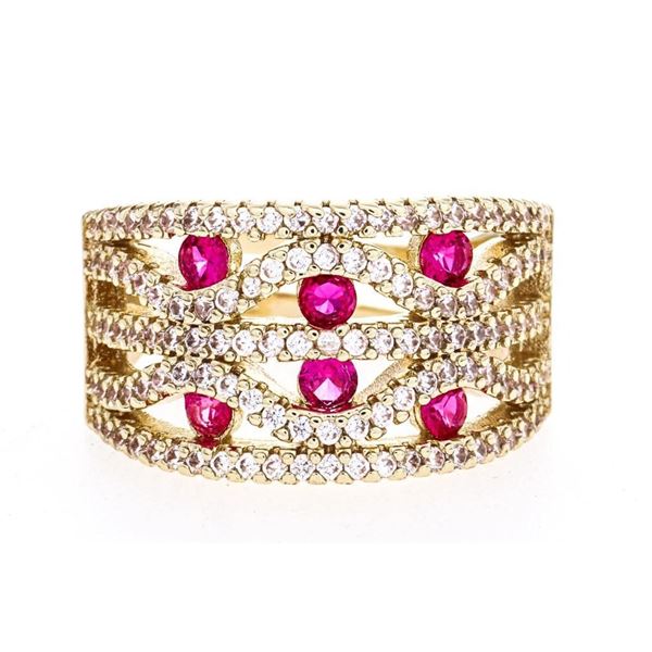 18kt G.P. Fancy Wave Design Band Ring Pave Set Rub