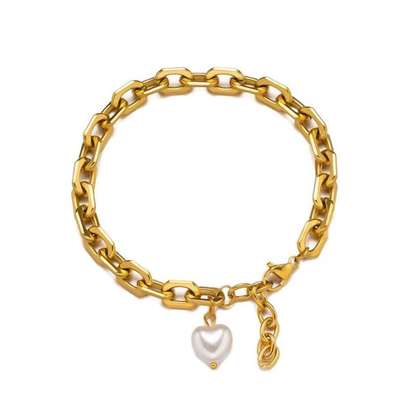 18kt GP Rolo Link Bracelet w/ Heart Shape Pearl 7.