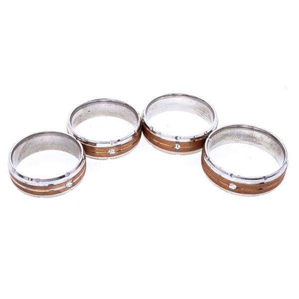 Group of 4 Two Tone Stainless Steel Band Rings  -