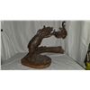 Image 10 : Johnathan Bronson Bronze Bear, an Eagle on a Log, and an Antler Shed on a circular Wooden Base
