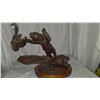Image 4 : Johnathan Bronson Bronze Bear, an Eagle on a Log, and an Antler Shed on a circular Wooden Base