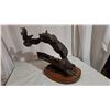Image 6 : Johnathan Bronson Bronze Bear, an Eagle on a Log, and an Antler Shed on a circular Wooden Base