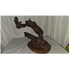 Image 7 : Johnathan Bronson Bronze Bear, an Eagle on a Log, and an Antler Shed on a circular Wooden Base