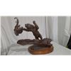 Image 8 : Johnathan Bronson Bronze Bear, an Eagle on a Log, and an Antler Shed on a circular Wooden Base