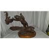 Image 9 : Johnathan Bronson Bronze Bear, an Eagle on a Log, and an Antler Shed on a circular Wooden Base