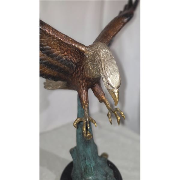 Swooping American Bald Eagle Bronze Metal Sculpture 30”x28”