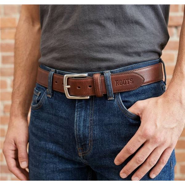 Roots Leather Belt, Medium (32-34), Brown