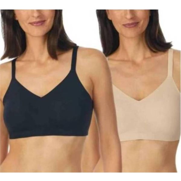 Halston 2-Pack Seamless Bra, Size L/G, Black and Beige