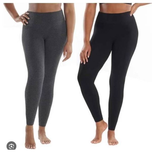 Lemon 2-Pack Fleece-Lined Leggings, Size L/6, Gray and Black