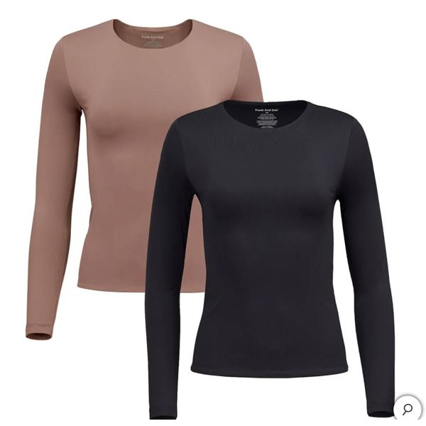 Frank And Oak Women's Smoothing Contour Long-Sleeve Tee, Size XL/TG, Gray, 2-Pack