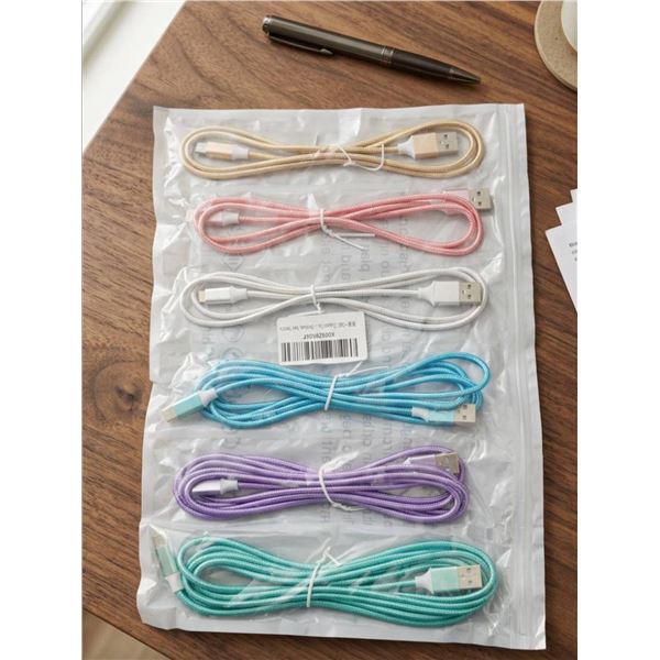 Lot of 6 – USB Charging Cables for Type-C Devices, Multiple Colors