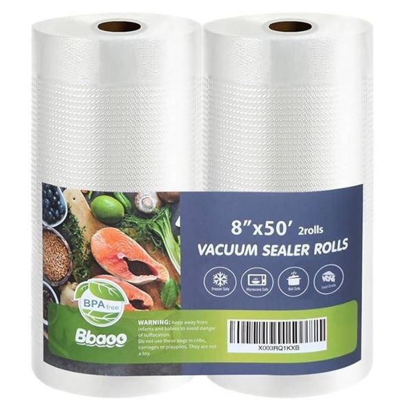 Vacuum Sealer Rolls 2 pack 8″x50′ for Food Saver, Heavy Duty Commercial Grade Food