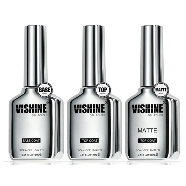 Vishine Gel Polish Set - Base Coat, Matte Top Coat, and Top Coat (16 mL Each)
