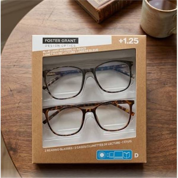 Foster Grant +1.25 Blue Light Reading Glasses 2-Pack