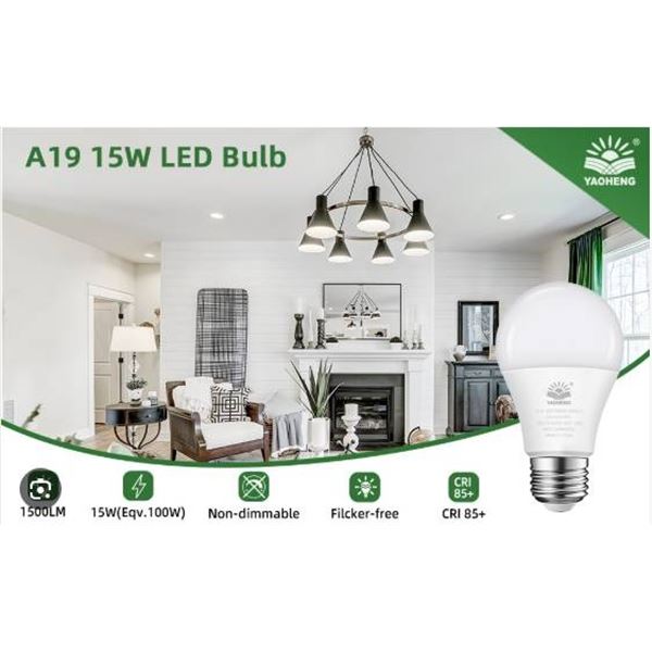 Yaoheng A19 15W LED Light Bulbs, E26 Base, 1500 Lm, Non-Dimmable