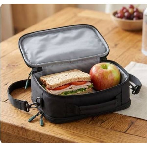 Roots Compact Lunch Bag in Black with Dual Zipper Design