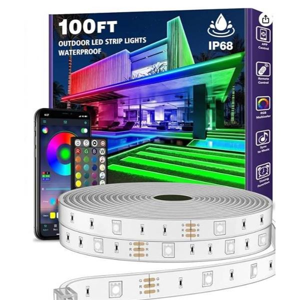 ALIBTON LED Strip Lights, 100ft, Waterproof for Rooftop and Garden Indoor / Outdoor