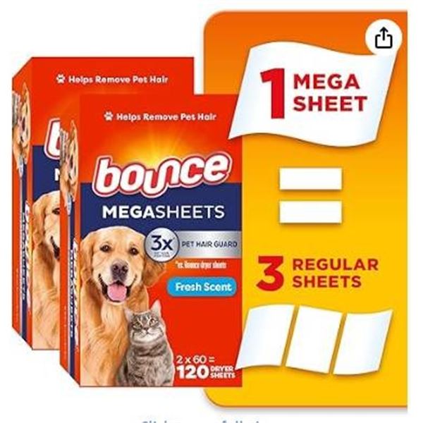 Bounce Megasheets Multi Pack with 120 Sheets, Pet Hair Guard, Fresh Scent