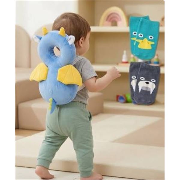Blue Dragon-Themed Baby Head Protector for Learning to Walk and 2 pair fun Socks