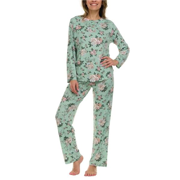 Flora Nikrooz 2-Piece Pyjama Set - Size L/G Mint Green With Floral Pattern