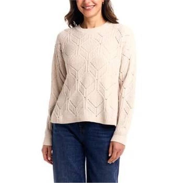 Weatherproof Vintage Knit Sweater, Size M/L, Beige Patterned