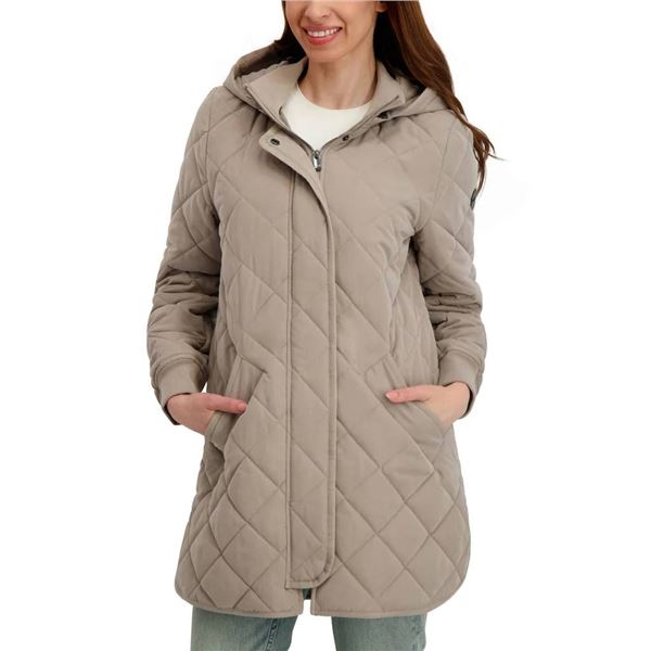 Kensie Quilted Coat With Hood, Size Small/Petite