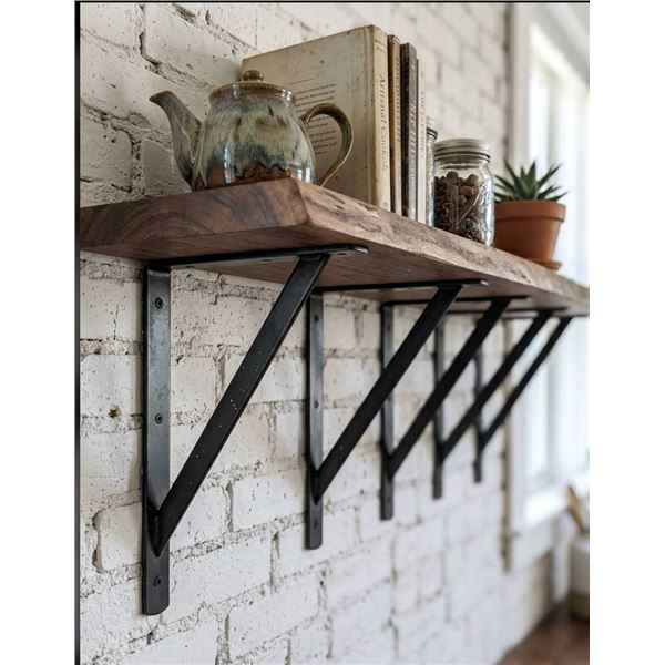 5 Black Metal Shelf Brackets, 8 x 12 Inches