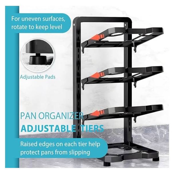 Romatia Adjustable Pot Rack, 4-Tier, Carbon Steel, Black