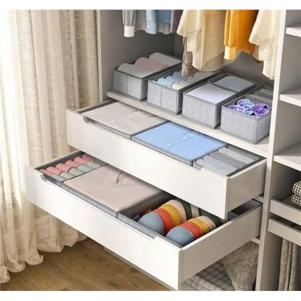 12-Piece Drawer Organizers for Socks and Ties, Grey
