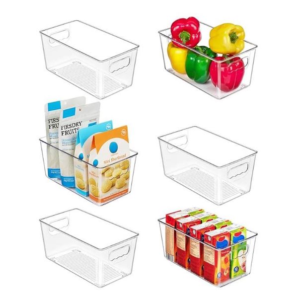 Vtopmart Clear Plastic Pantry Organizer Bins, 6 PCS Food Storage Bins with Handle