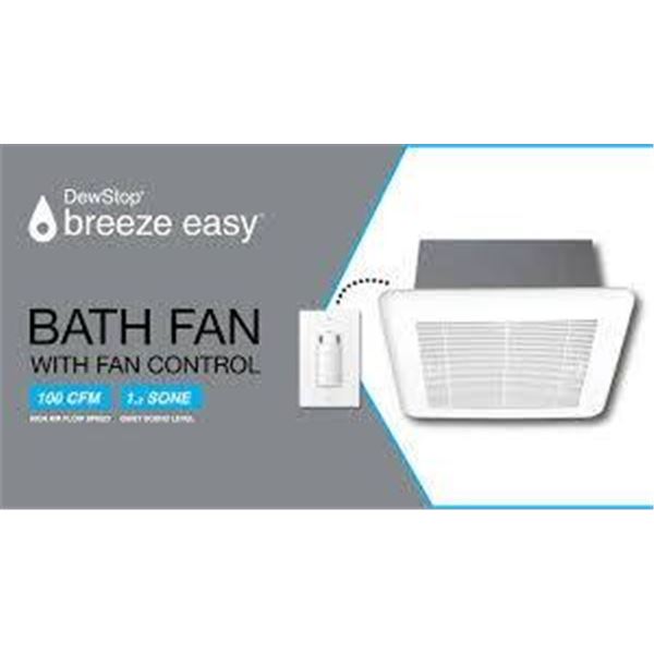 DewStop Breeze Easy Bath Fan with Fan Control, 1.2 Sone, 100 CFM