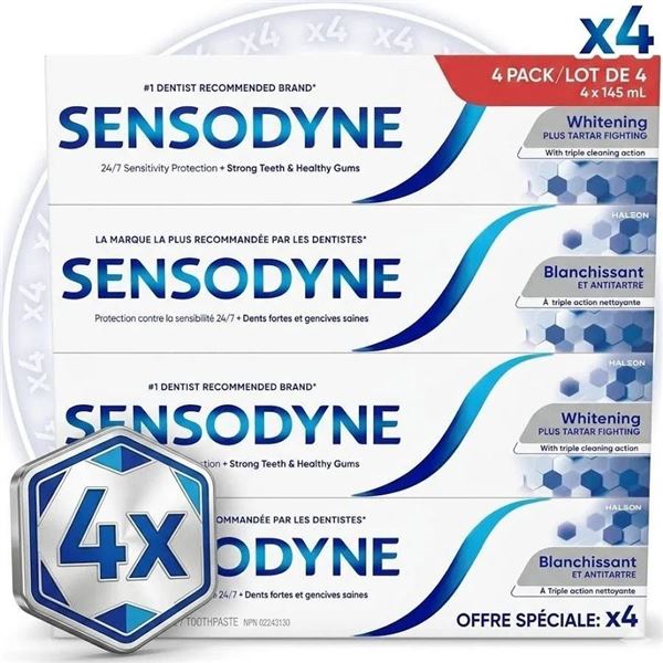 Listerine Total Care Zero Mouthwash 1L and Sensodyne Whitening Toothpaste, 4 Pack (4 x 145mL)