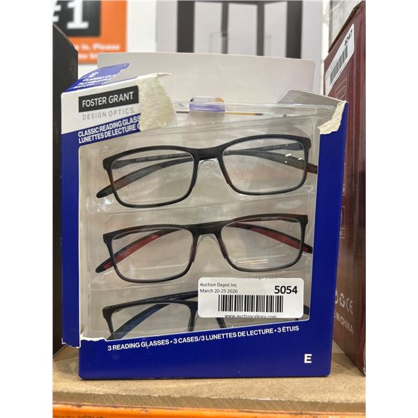 Foster Grant Design Optics Classic Reading Glasses, +2.50 Power, 3 Pairs