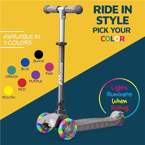 LifeMaster LED Light Kids Scooter, Model LMLUSH34, 3-Wheel Design