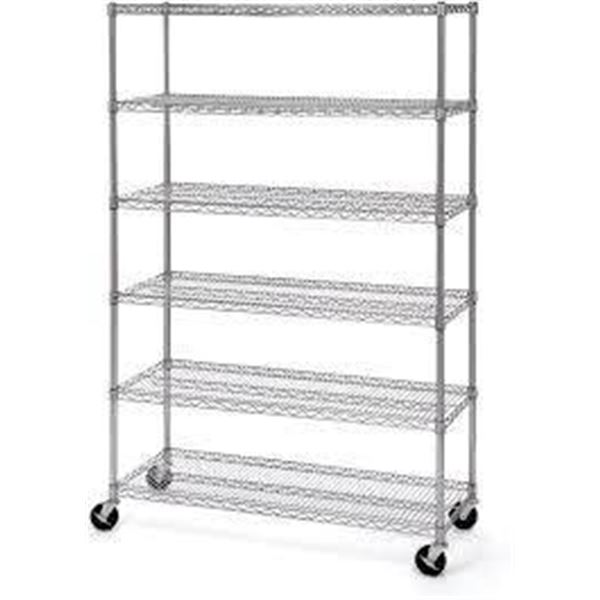 6-Shelf Commercial Steel Storage Rack, Chrome Finish, 1.21m x 45.7cm x 1.93m