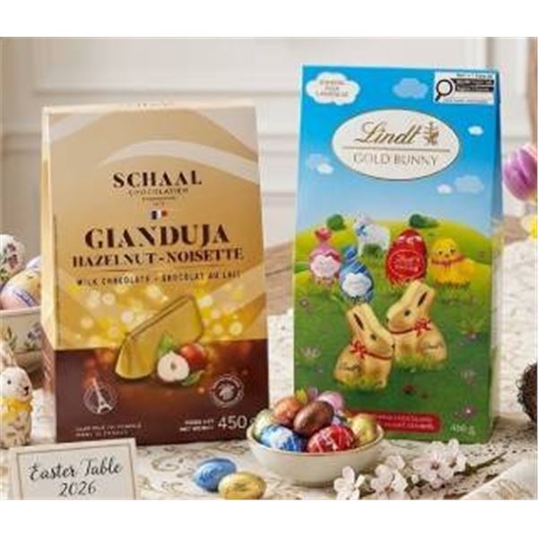 Schaal Gianduja Hazelnut-Noisette Milk Chocolate and Lindt Gold Bunny Assorted Chocolates