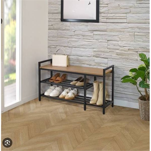Neatfreak Shoe Storage Bench With Steel Frame and Two Shelves