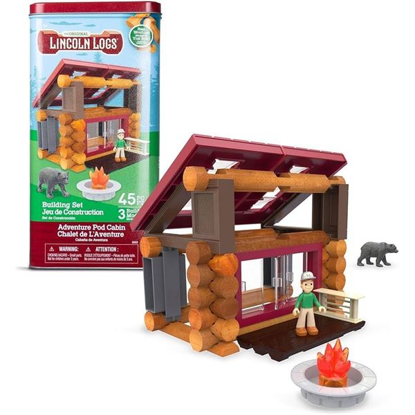 Lincoln Logs Adventure Pod Cabin Building Set, 45 pieces, 3 Builds