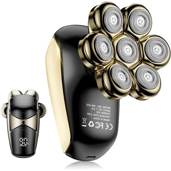 Detachable Head Shavers, SHPAVVER 5 in 1 Electric Razor IPX7 Waterproof for Bald Men